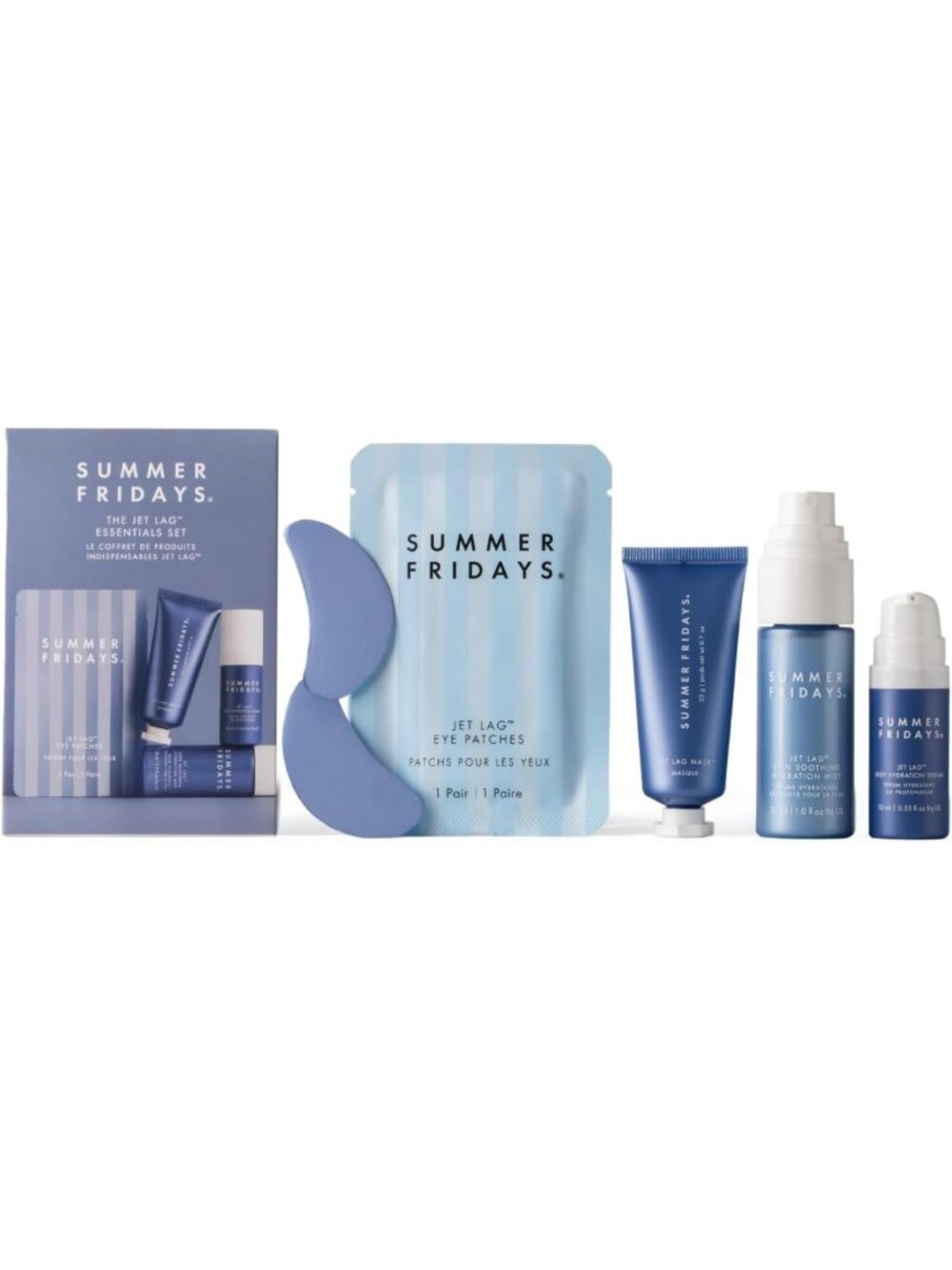 Mini Hydrating Skincare Set - Jet Lag Mask, Eye Patches & Face Serum - Travel